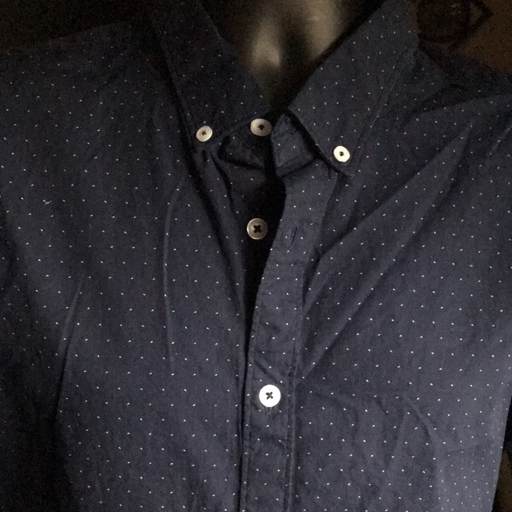 {$15 BUNDLED} DENIM & FLOWER Blue White Slim Fit Long Sleeve Button Up